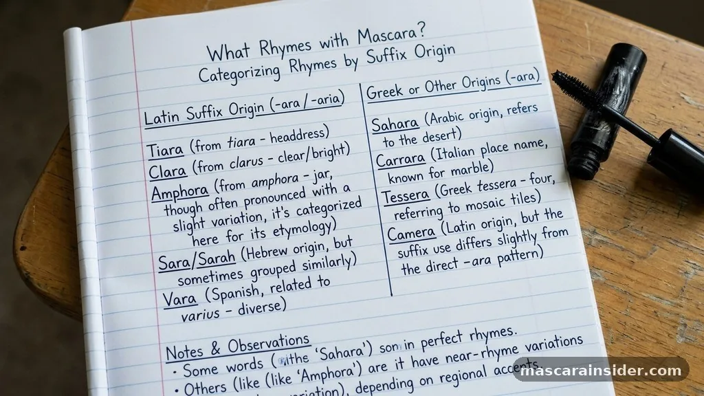 Categorizing Rhymes by Suffix and Origin - what rhymes with mascara
